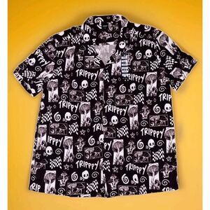 Hot Topic Mushrooms Trippy Skull Button Down Hawaiian Shirt Large New CR10